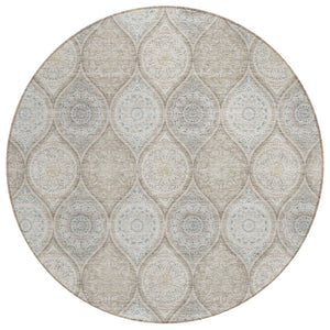 HomeRoots 5' Floral Medallion Area Rug in Taupe Beige & Khaki - Durable, Washable for Indoor & Outdoor Use 8' Round 614637