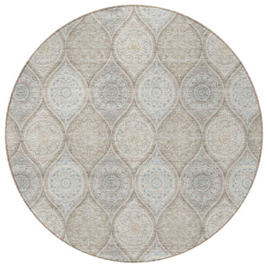HomeRoots 5' Floral Medallion Area Rug in Taupe Beige & Khaki - Durable, Washable for Indoor & Outdoor Use 8' Round 614637