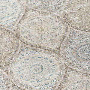 HomeRoots 5' Floral Medallion Area Rug in Taupe Beige & Khaki - Durable, Washable for Indoor & Outdoor Use 8' Round 614637