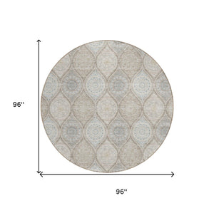 HomeRoots 5' Floral Medallion Area Rug in Taupe Beige & Khaki - Durable, Washable for Indoor & Outdoor Use 8' Round 614637