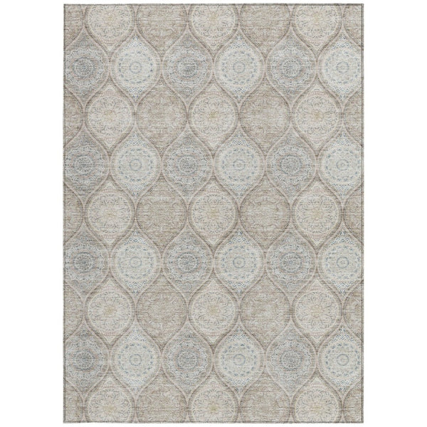 HomeRoots 5' Floral Medallion Area Rug in Taupe Beige & Khaki - Durable, Washable for Indoor & Outdoor Use 8' X 10' 614638