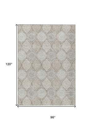 HomeRoots 5' Floral Medallion Area Rug in Taupe Beige & Khaki - Durable, Washable for Indoor & Outdoor Use 8' X 10' 614638