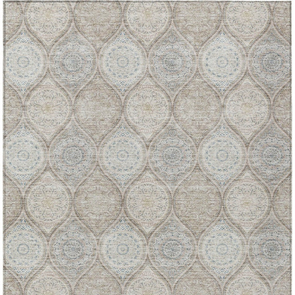 HomeRoots 9' X 12' Taupe Beige Khaki Floral Medallion Rug - Durable, Washable, Indoor/Outdoor, Easy Care! 614639