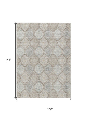 HomeRoots 9' X 12' Taupe Beige Khaki Floral Medallion Rug - Durable, Washable, Indoor/Outdoor, Easy Care! 614639