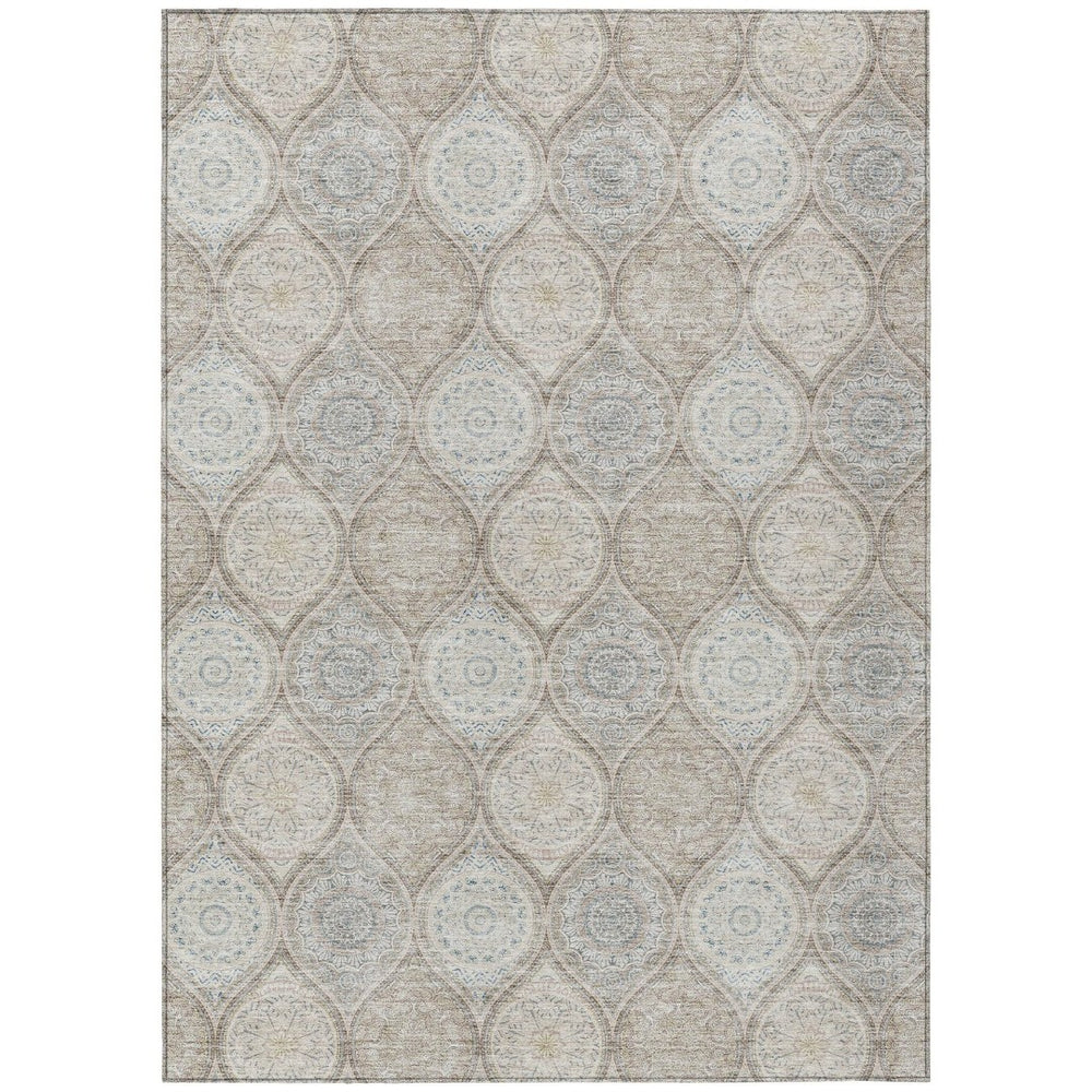 HomeRoots 9' X 12' Taupe Beige Khaki Floral Medallion Rug - Durable, Washable, Indoor/Outdoor, Easy Care! 614639