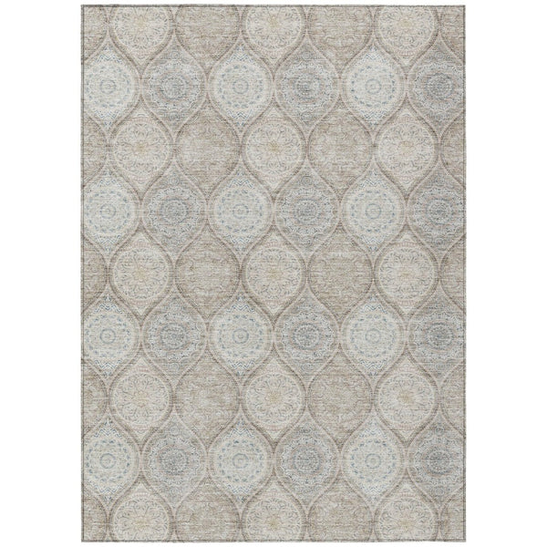 HomeRoots 9' X 12' Taupe Beige Khaki Floral Medallion Rug - Durable, Washable, Indoor/Outdoor, Easy Care! 614639