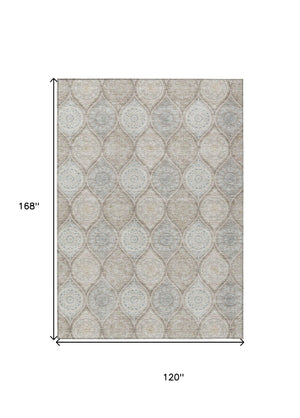 HomeRoots 5' Floral Medallion Area Rug in Taupe Beige & Khaki - Durable, Washable for Indoor & Outdoor Use 10' X 14' 614640