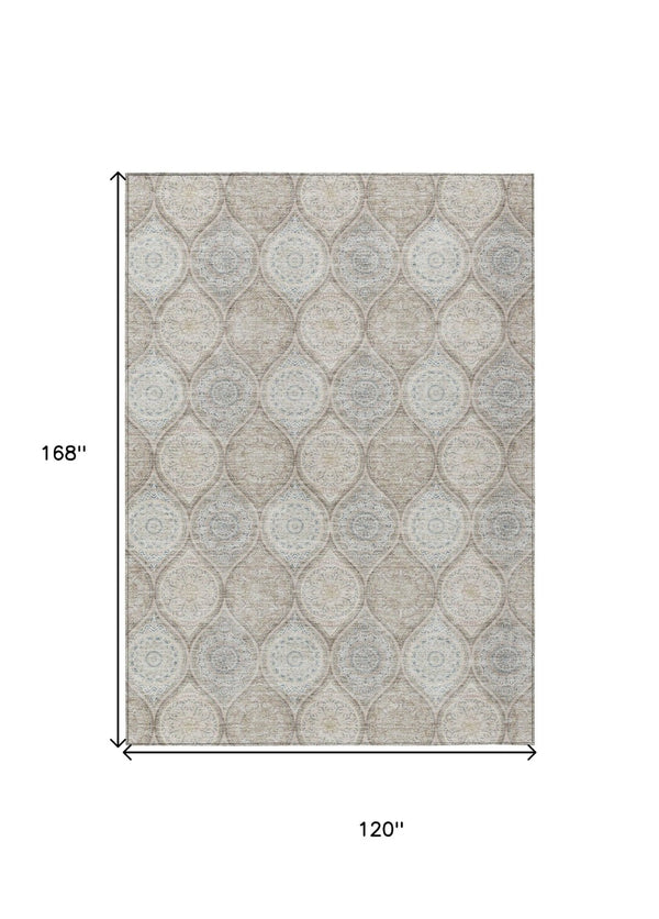 HomeRoots 5' Floral Medallion Area Rug in Taupe Beige & Khaki - Durable, Washable for Indoor & Outdoor Use 10' X 14' 614640