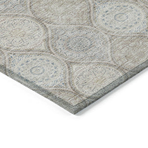 HomeRoots 5' Floral Medallion Area Rug in Taupe Beige & Khaki - Durable, Washable for Indoor & Outdoor Use 10' X 14' 614640
