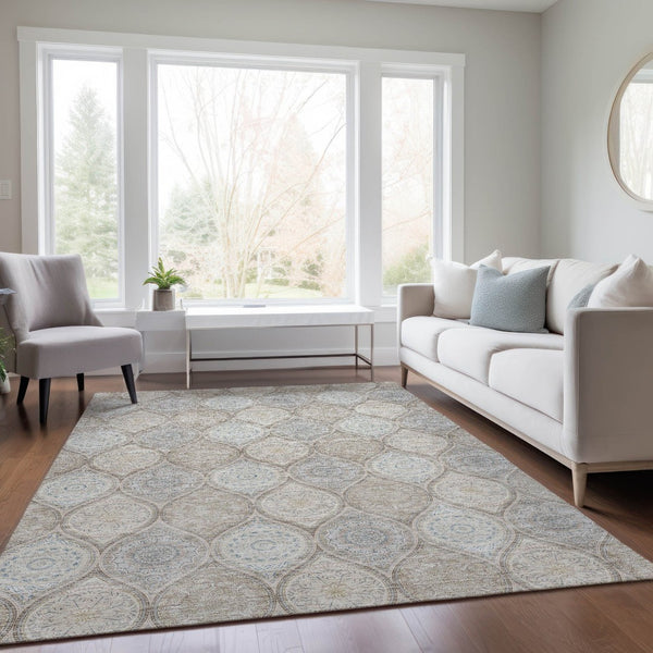 HomeRoots 5' Floral Medallion Area Rug in Taupe Beige & Khaki - Durable, Washable for Indoor & Outdoor Use 10' X 14' 614640