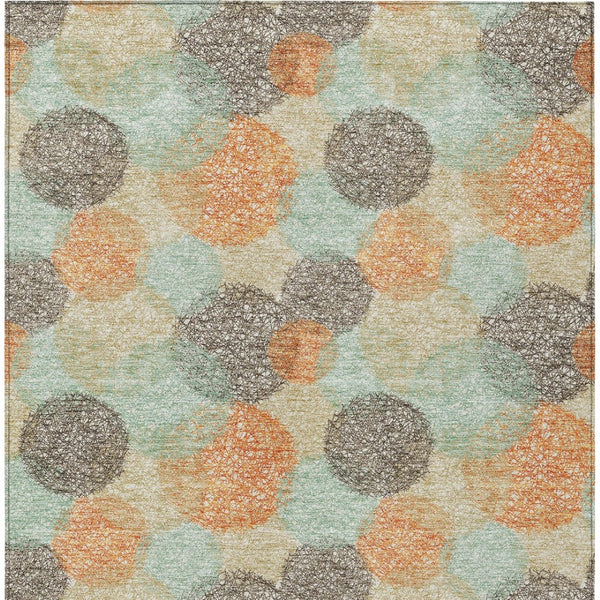 HomeRoots 5' Washable Indoor Outdoor Area Rug in Beige with Aqua and Orange Polka Dots for Any Space 5' X 8' 614648