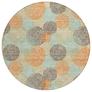 HomeRoots 5' Washable Indoor Outdoor Area Rug in Beige with Aqua and Orange Polka Dots for Any Space 8' Round 614649