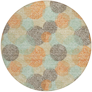 HomeRoots 5' Washable Indoor Outdoor Area Rug in Beige with Aqua and Orange Polka Dots for Any Space 8' Round 614649