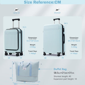 English Elm Front Access Hardside 3 Piece Travel Set with Usb Port Spinner Wheels and Tsa Lock Light Blue N732P326130N