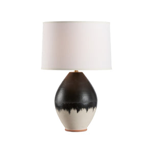 Wildwood Enzo Handcrafted Italian Terra Cotta Table Lamp With Black‑White Drip Glaze And White Linen Shade 61465