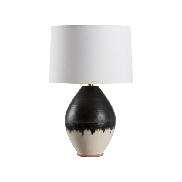 Wildwood Enzo Handcrafted Italian Terra Cotta Table Lamp With Black‑White Drip Glaze And White Linen Shade 61465