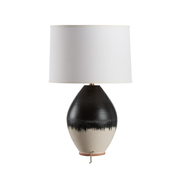 Wildwood Enzo Handcrafted Italian Terra Cotta Table Lamp With Black‑White Drip Glaze And White Linen Shade 61465