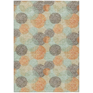 HomeRoots 5' Washable Indoor Outdoor Area Rug in Beige with Aqua and Orange Polka Dots for Any Space 8' X 10' 614650