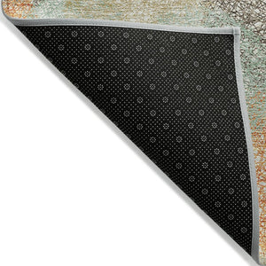 HomeRoots 5' Washable Indoor Outdoor Area Rug in Beige with Aqua and Orange Polka Dots for Any Space 8' X 10' 614650