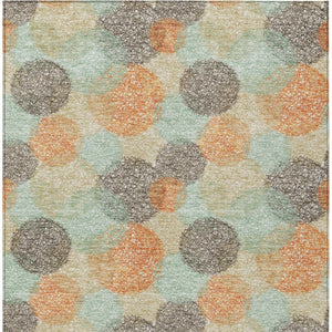 HomeRoots 5' Washable Indoor Outdoor Area Rug in Beige with Aqua and Orange Polka Dots for Any Space 9' X 12' 614651