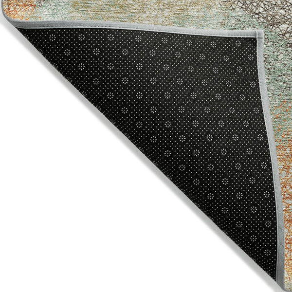 HomeRoots 5' Washable Indoor Outdoor Area Rug in Beige with Aqua and Orange Polka Dots for Any Space 9' X 12' 614651