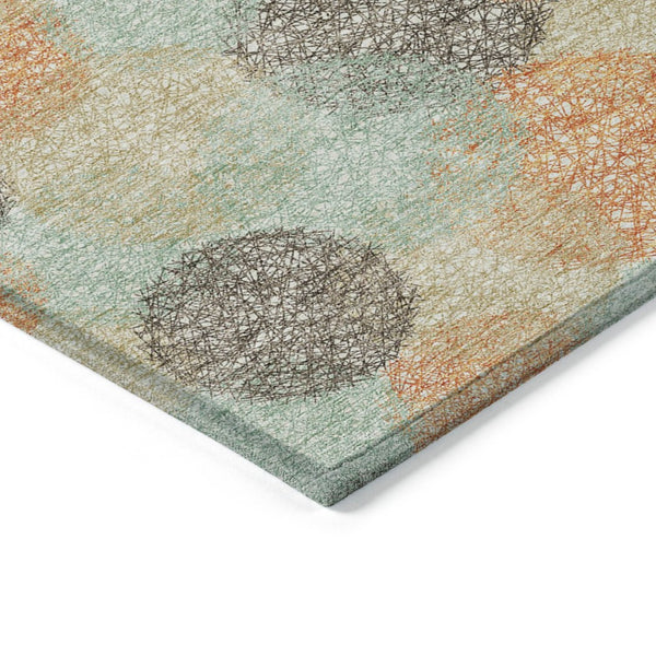 HomeRoots 5' Washable Indoor Outdoor Area Rug in Beige with Aqua and Orange Polka Dots for Any Space 9' X 12' 614651