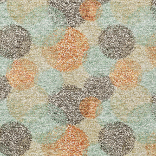 HomeRoots 5' Washable Indoor Outdoor Area Rug in Beige with Aqua and Orange Polka Dots for Any Space 9' X 12' 614651