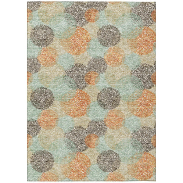 HomeRoots 5' Washable Indoor Outdoor Area Rug in Beige with Aqua and Orange Polka Dots for Any Space 10' X 14' 614652