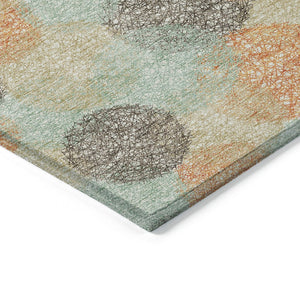 HomeRoots 5' Washable Indoor Outdoor Area Rug in Beige with Aqua and Orange Polka Dots for Any Space 10' X 14' 614652