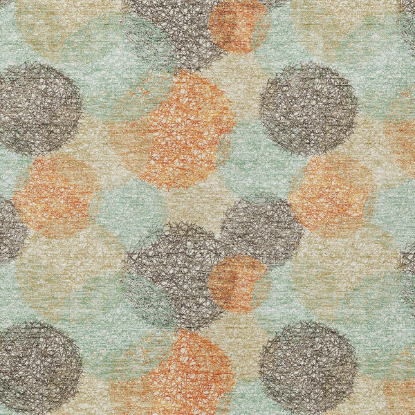 HomeRoots 5' Washable Indoor Outdoor Area Rug in Beige with Aqua and Orange Polka Dots for Any Space 10' X 14' 614652