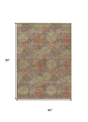 HomeRoots 5' Washable Indoor Outdoor Area Rug with Brown, Taupe, and Sage Polka Dot Design, Kid & Pet Friendly 5' X 8' 614654