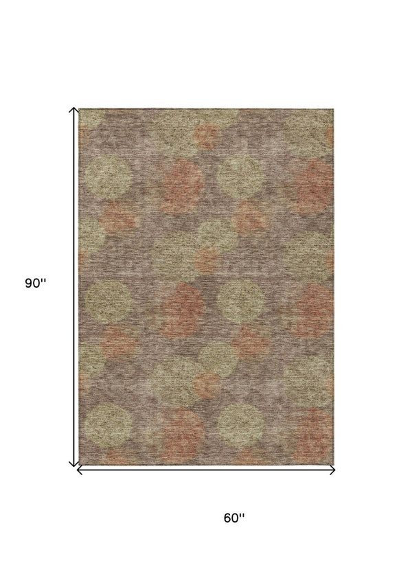 HomeRoots 5' Washable Indoor Outdoor Area Rug with Brown, Taupe, and Sage Polka Dot Design, Kid & Pet Friendly 5' X 8' 614654