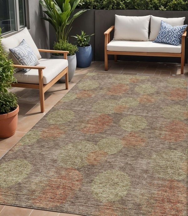 HomeRoots 5' Washable Indoor Outdoor Area Rug with Brown, Taupe, and Sage Polka Dot Design, Kid & Pet Friendly 5' X 8' 614654
