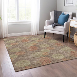 HomeRoots 5' Washable Indoor Outdoor Area Rug with Brown, Taupe, and Sage Polka Dot Design, Kid & Pet Friendly 5' X 8' 614654
