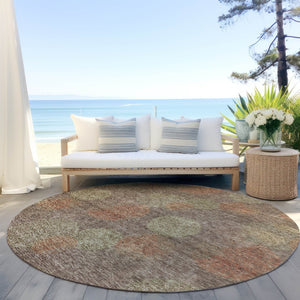 HomeRoots 5' Washable Indoor Outdoor Area Rug with Brown, Taupe, and Sage Polka Dot Design, Kid & Pet Friendly 8' Round 614655