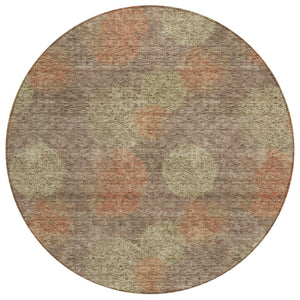 HomeRoots 5' Washable Indoor Outdoor Area Rug with Brown, Taupe, and Sage Polka Dot Design, Kid & Pet Friendly 8' Round 614655