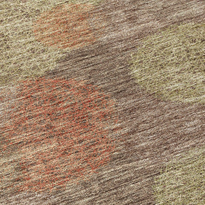HomeRoots 5' Washable Indoor Outdoor Area Rug with Brown, Taupe, and Sage Polka Dot Design, Kid & Pet Friendly 8' Round 614655