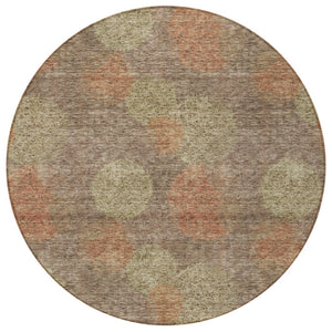 HomeRoots 5' Washable Indoor Outdoor Area Rug with Brown, Taupe, and Sage Polka Dot Design, Kid & Pet Friendly 8' Round 614655