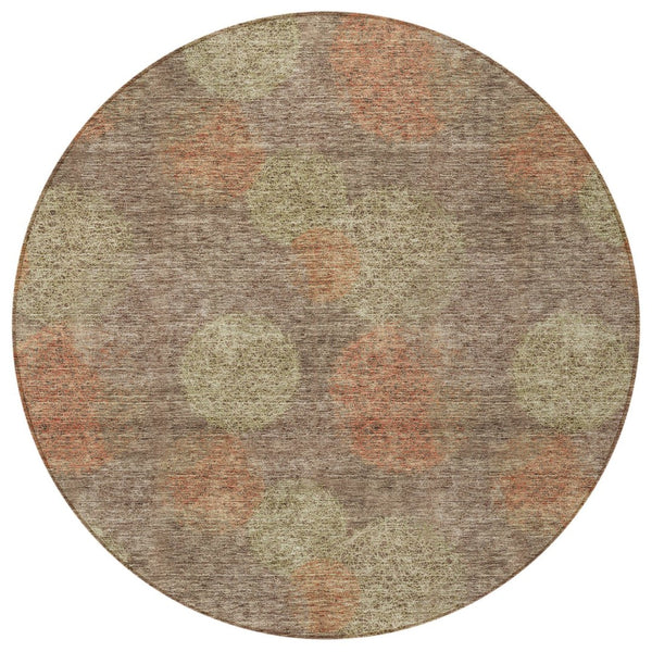 HomeRoots 5' Washable Indoor Outdoor Area Rug with Brown, Taupe, and Sage Polka Dot Design, Kid & Pet Friendly 8' Round 614655
