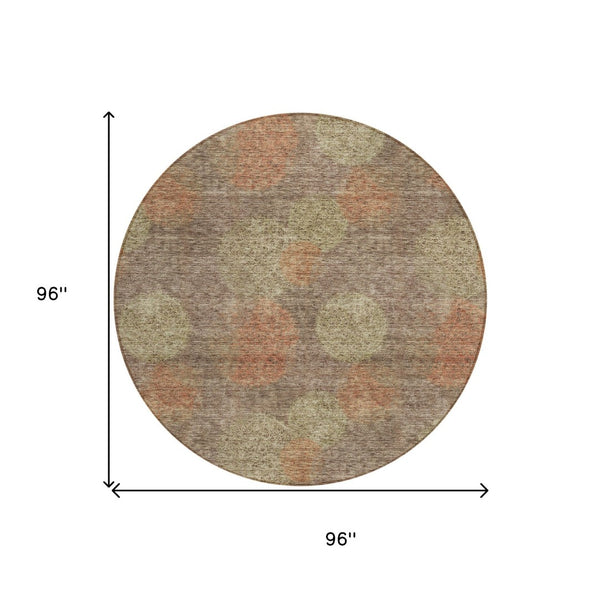 HomeRoots 5' Washable Indoor Outdoor Area Rug with Brown, Taupe, and Sage Polka Dot Design, Kid & Pet Friendly 8' Round 614655
