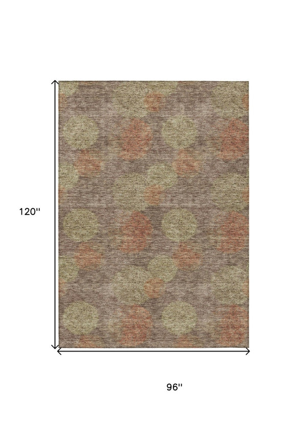 HomeRoots 5' Washable Indoor Outdoor Area Rug with Brown, Taupe, and Sage Polka Dot Design, Kid & Pet Friendly 8' X 10' 614656