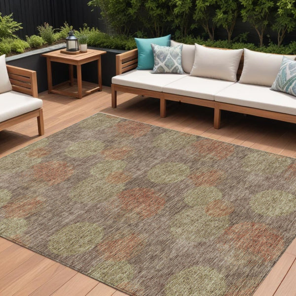 HomeRoots 5' Washable Indoor Outdoor Area Rug with Brown, Taupe, and Sage Polka Dot Design, Kid & Pet Friendly 8' X 10' 614656