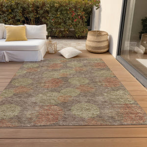 HomeRoots 5' Washable Indoor Outdoor Area Rug with Brown, Taupe, and Sage Polka Dot Design, Kid & Pet Friendly 8' X 10' 614656