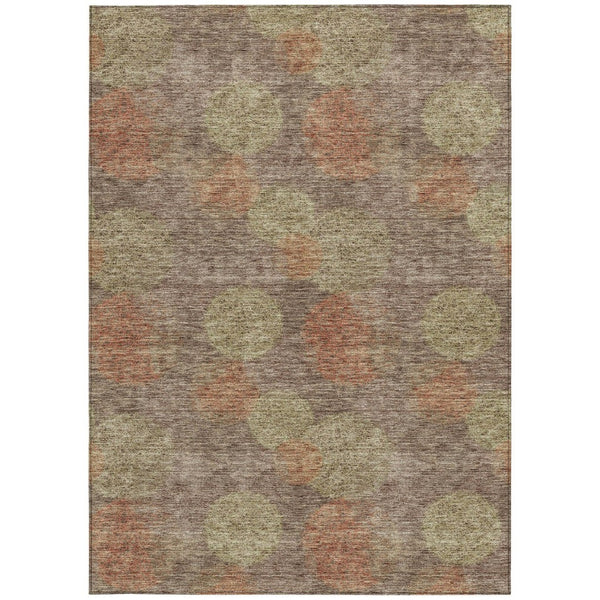 HomeRoots 5' Washable Indoor Outdoor Area Rug with Brown, Taupe, and Sage Polka Dot Design, Kid & Pet Friendly 8' X 10' 614656