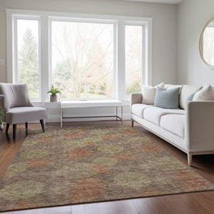 HomeRoots 5' Washable Indoor Outdoor Area Rug with Brown, Taupe, and Sage Polka Dot Design, Kid & Pet Friendly 8' X 10' 614656
