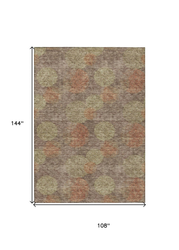 HomeRoots 5' Washable Indoor Outdoor Area Rug with Brown, Taupe, and Sage Polka Dot Design, Kid & Pet Friendly 9' X 12' 614657