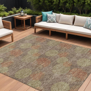 HomeRoots 5' Washable Indoor Outdoor Area Rug with Brown, Taupe, and Sage Polka Dot Design, Kid & Pet Friendly 9' X 12' 614657