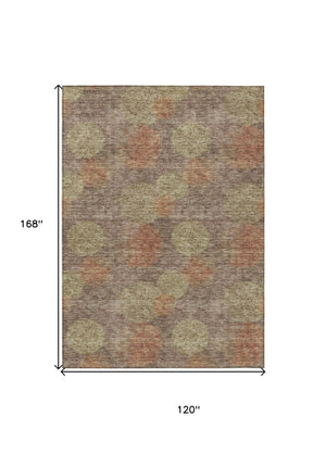 HomeRoots 5' Washable Indoor Outdoor Area Rug with Brown, Taupe, and Sage Polka Dot Design, Kid & Pet Friendly 10' X 14' 614658