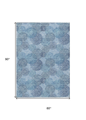 HomeRoots 5' Durable Denim Blue Polka Dot Area Rug - Stylish Washable Design for Indoor & Outdoor Spaces 5' X 8' 614660