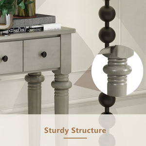 English Elm Trexm Vintage Console Table Four Drawers Pine Veneer Grey Wash Entryway Storage N715P202860E